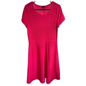 TALBOTS  Large Short Sleeve Dress Geometric Stretch Rayon Nylon Fuchsia Pink